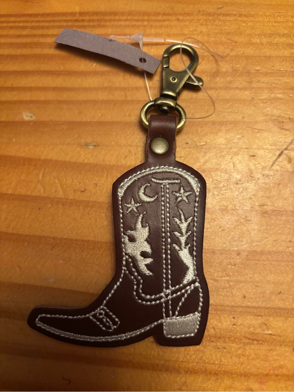 Portland Leather Brown Western Boot Keychain Bag Charm - NEW